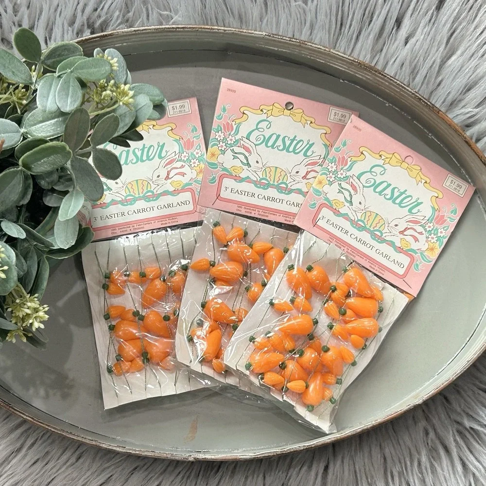 Vintage 90's Miniature Easter Carrot Garland Easter Tree/Crafts 3Ft X 3 Bundle